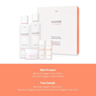 Etude Moistfull Collagen Skin Care Special Set Limited Edition Super Deep Moisturizing Effect Facial Emulsion Toner Korean Skin Care, Kbeauty, Perfect for Gift