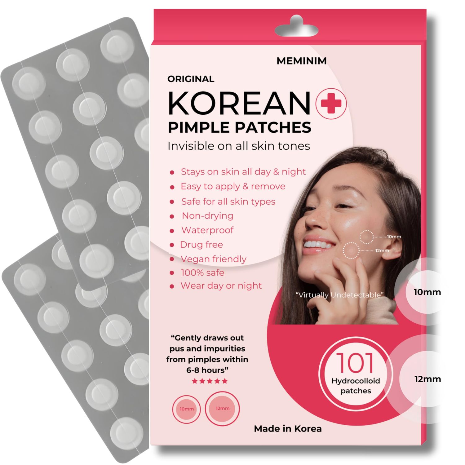 MEMINIM Pimple Patches for Face, Hydrocolloid, Covering Zits and Blemishes on your Face and Skin,Best Invisible Dots, Acne Stickers, Korean Skin Care, 101 Count