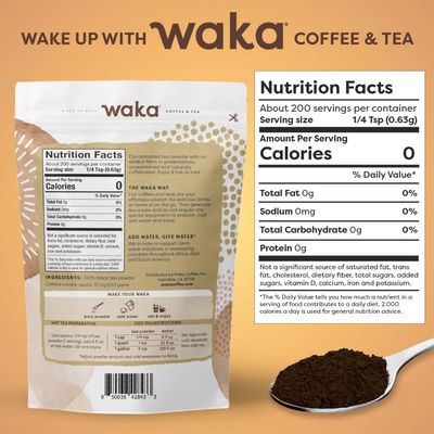 Waka Instant Black Tea Mix, Classic - 100% Tea Leaves, No Additives, Unsweetened Tea Powder for 50 Quarts or 200 Cups - Easy and Quick Hot or Iced Teas (4.5oz)