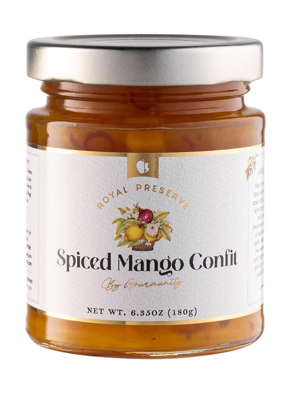 Gourmanity Spiced Mango Chutney, Moderately Hot and Spicy, Pair with Crackers and Cheese or in your Favorite Sauce, All Natural, Non-GMO, Product of Belgium, 6.35oz