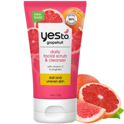 Yes To Grapefruit Daily Facial Scrub &amp; Cleanser, Exfoliating &amp; Restoring Cleanser That Enhances Skins Radiance, With Antioxidants, Lemon Balm Extract, &amp; Vitamin C, Natural, Vegan &amp; Cruelty Free, 4 Oz