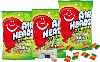 Airheads Candy Xtremes Bites Sweetly Sour, Rainbow Berry, Non Melting, Great for Holiday, Party, Concessions (3.8 oz) 3 bags Bundled with a Soko Smiles Thank you Mint.