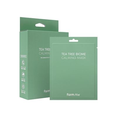 FARMSTAY TeaTree Biome Calming Mask -Daily Facial Gentle for Sensitive Skin, Korean Skin Care, Hydrating&amp; Soothing, Acne Calming mask,100% cellulose, for Women,Men,Teenager,0.84 fl.oz.10Sheets