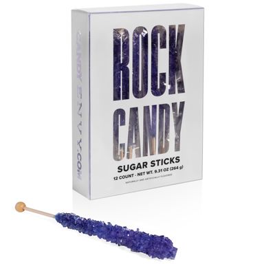 Dark Purple Rock Candy Sugar Sticks - Grape Flavored - 12 Individually Wrapped Candy