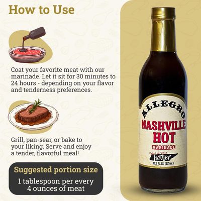 ALLEGRO - The Marinate Everything Marinades Perfect Marinades for Meat & Veggies Marinade for Grilling, Roasting & Cooking Kosher & Gluten Free 12.7 Oz (Pack of 2) - Nashville Hot
