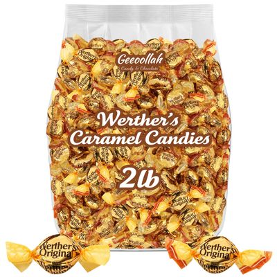 Werther&#39;s Original Hard Caramel &amp; Creamy Caramel Filled Candies, 2 LB Mix - Individually Wrapped Classic &amp; Creamy Filled Caramel Candy, Made with Real Butter and Fresh Cream, Bulk Bag for Sharing