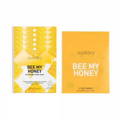 Avatara Bee My Honey Facial Mask 5 Sheets, Hydrating Sheet Masks with Honey and Sugar Cane Extract, Face Mask Skincare Beauty Essential for Moisturizing Skin, Minimize Pores, All Skin Types, 5 Pack