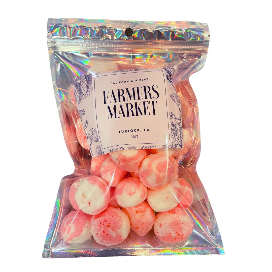 Farmers Market Freeze Dried Strawberry Cheesecake Taffy - Crunchy Taaffy, Freeze-dried, Authentic Strawberry Flavor - Sugary Treats, Resealable Mylar Pack, USA-Made