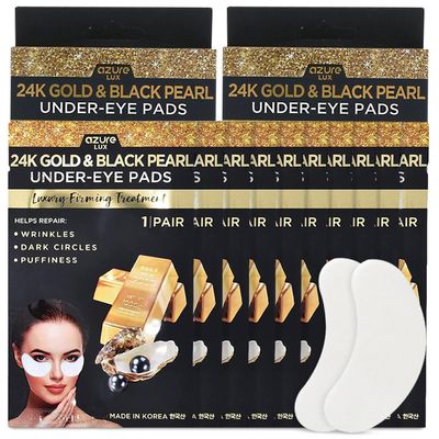 AZURE 24K Gold &amp; Black Pearl Luxury Firming Under Eye Pads - Moisturizing &amp; Restoring Eye Mask Patches - Reduces Fine Lines, Wrinkles, Dark Circles &amp; Puffiness - Skin Care Made in Korea - 10 Pairs