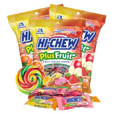 Needzo Plus Fruit Sunrise Mix Chewy Candies, Real Fruit Pieces Inside, Authentic Japanese Candy, Pack of 3, 2.82 Ounces