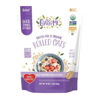 Oatsome Organic Rolled Oats, 1lb Bag - Gluten-Free, Whole Grain Oats for Oatmeal, Baking, &amp; Granola
