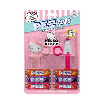 Hello Kitty PEZ Clips (Two mini PEZ Dispensers on keychain clip six candy refills)