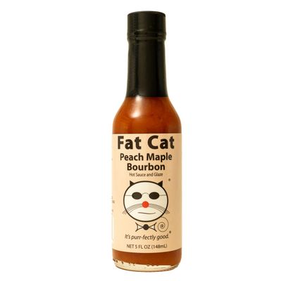 Peach Maple Bourbon Natural Hot Sauce &amp; Glaze by Fat Cat Gourmet Sweet Savory Southern Flavor Mild Heat For Seafood, Chicken, Pork, Cheeses &amp; More Gluten Free, Vegan &amp; Keto Friendly 1 Bottle