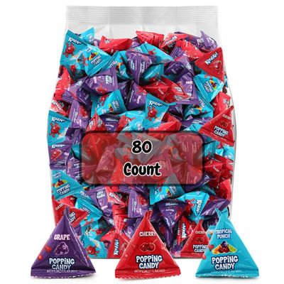 Popping Candy, 3 Fruity Flavors (Tropical Punch, Cherry, Grape), 80-Count Bag, Individually Wrapped - Perfect for Trick-or-Treating, Parties, Nostalgic Candy Lovers (Packaging May vary)