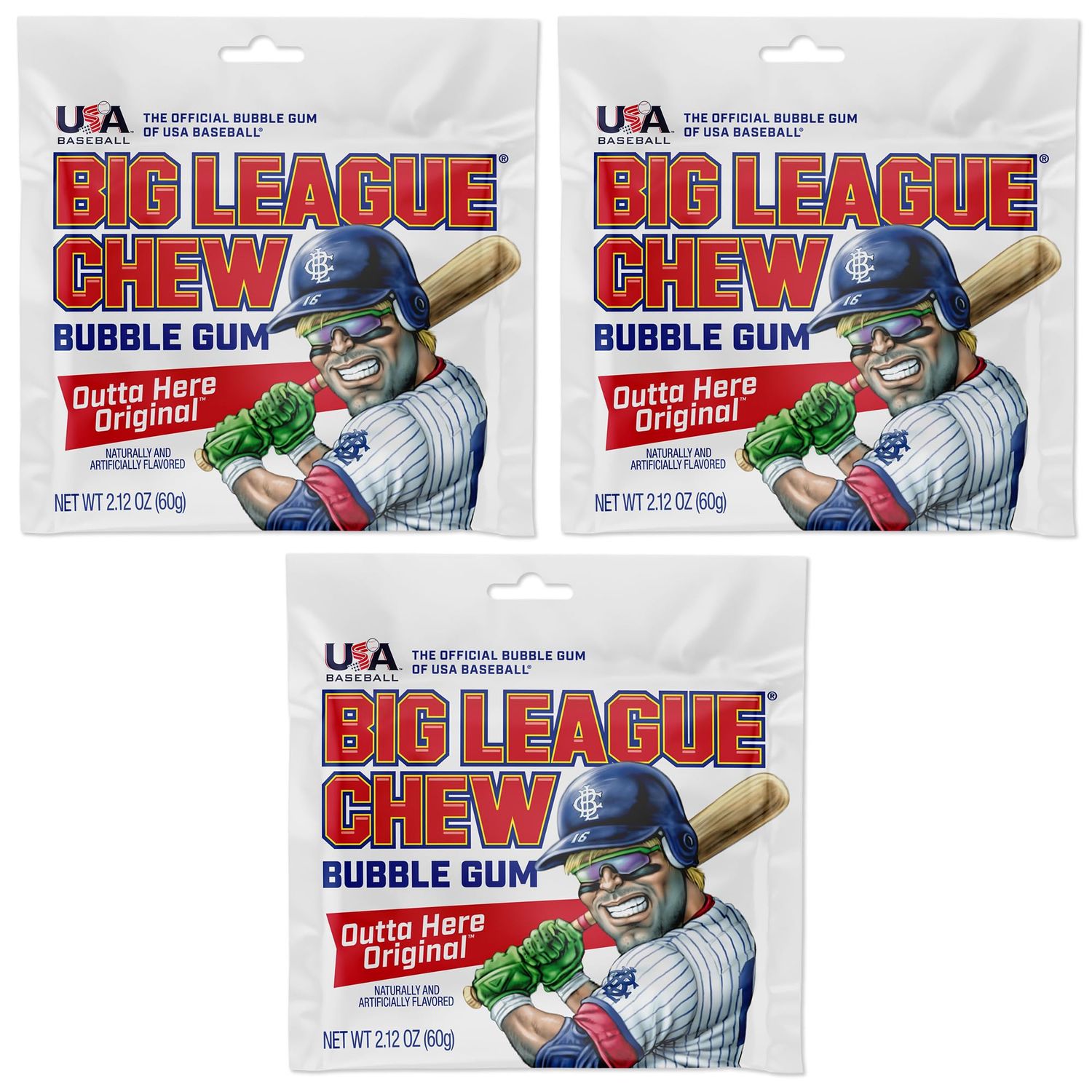 Big League Chew Original Bubble Gum 3-Pack - 2.12oz Packets - Original Baseball Gum - Big League Chew Baseball Candy Set for Treats, Party Favors &amp; More - Softball Candy For Teams
