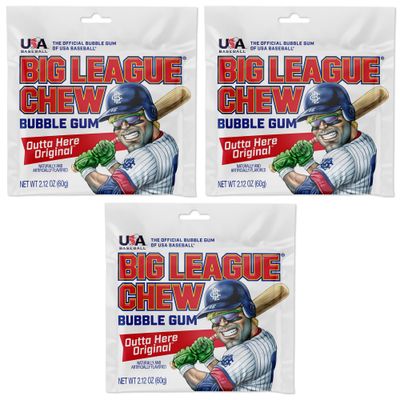 Big League Chew Original Bubble Gum 3-Pack - 2.12oz Packets - Original Baseball Gum - Big League Chew Baseball Candy Set for Treats, Party Favors &amp; More - Softball Candy For Teams