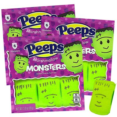 Needzo Halloween Monster Peeps Marshmallow Candy, Party Favors or Baking Decoration DIY, Festive Candy (Pack of 3)