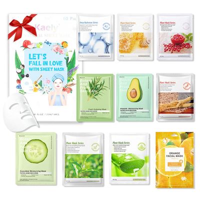Kaely 10 Pack Variety Sheet Masks, Spa Party Face Masks for Kids Skin Care, Facial Mask Skincare Set Korean, Moisturize Nourish for All Skin Types, Birthday Gifts for Women Men Girls, Set01