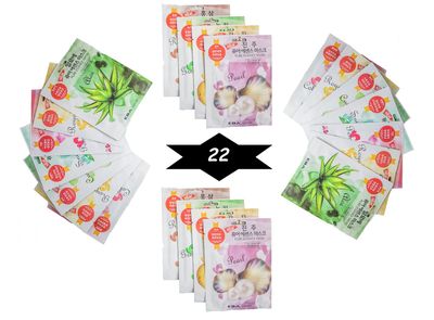 Eba nature 22 Pcs Combo-Pack, Premium Korean Pure Essence Facial Mask Sheet (11 Types x 2 pcs), Five Chemical Free