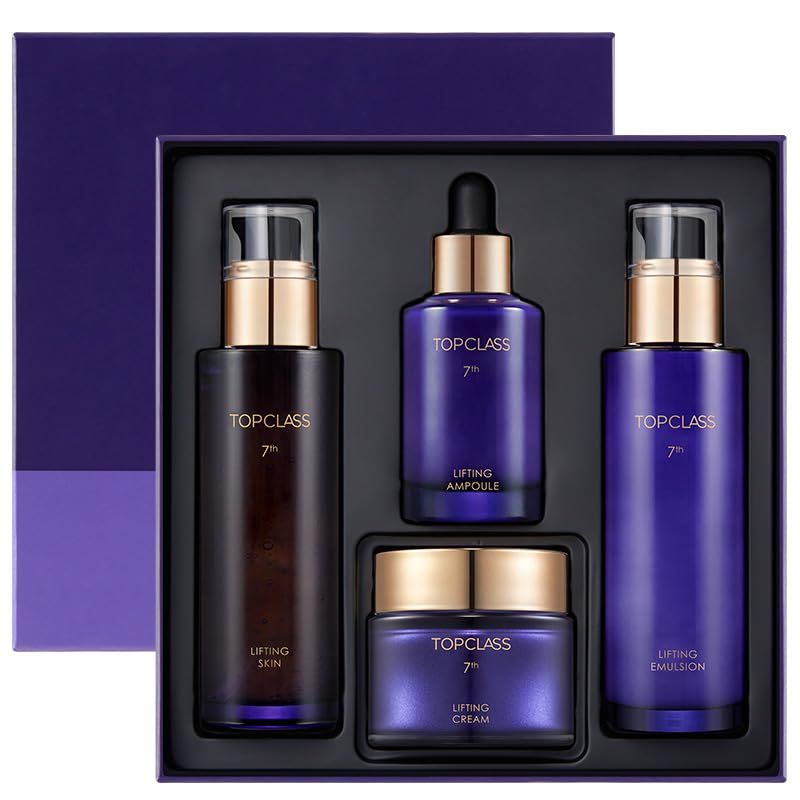 CHARMZONE TopClass Lifting 7th Skincare Set - Korean Anti-Aging 4-Piece Set with Toner, Emulsion (4.05 fl oz) &amp; Ampoule, Cream (1.69 fl oz) - Firming &amp; Lifting with Triple Collagen