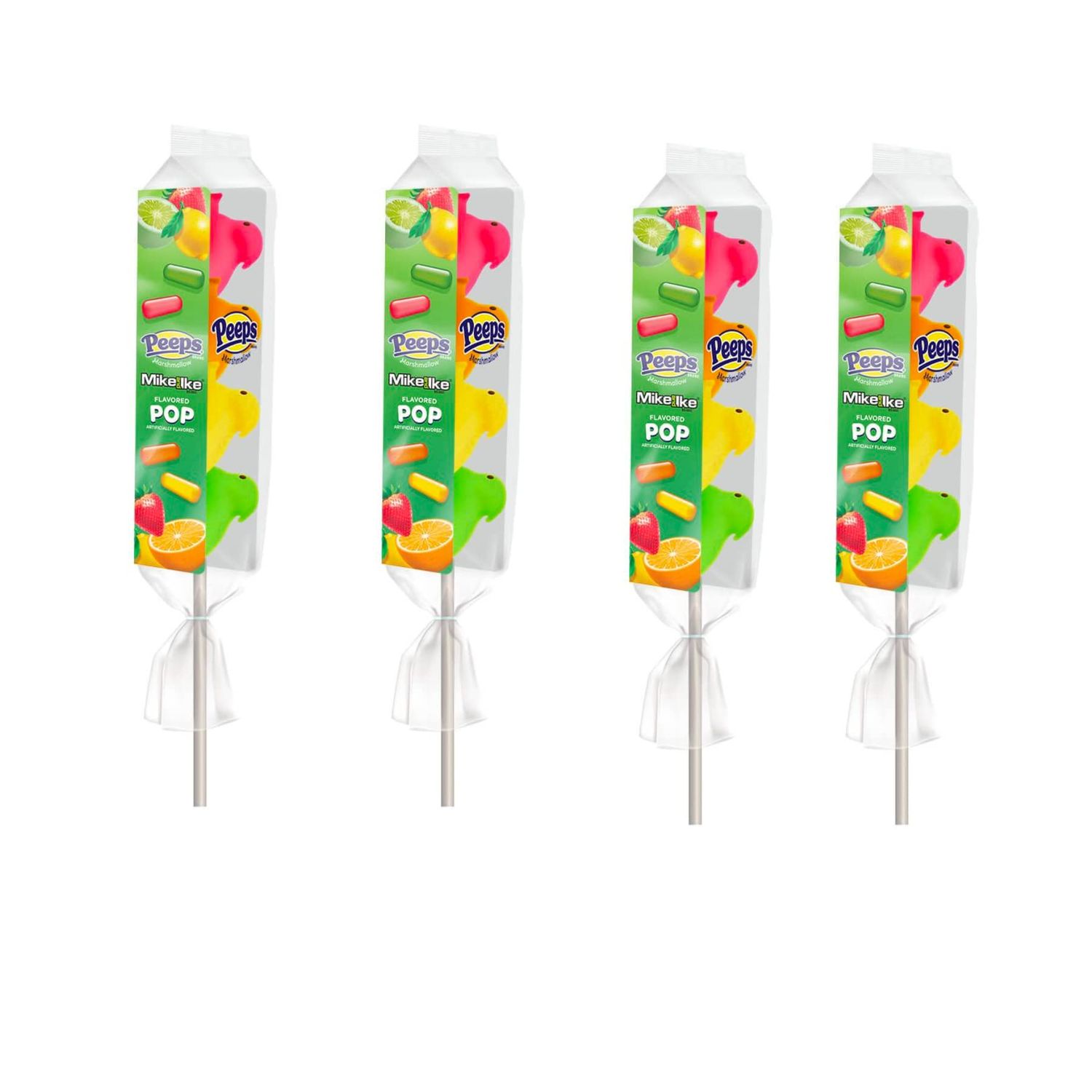 Peeps Marshmallow Chick Pops, Mike and Ike Flavored Peeps, Easter Basket Stuffer, On-the-Go Treat, 4 Pack, 1.38 Ounces