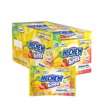 HI-CHEW Bites Original Mix Bulk Candy, Pack of 12 Bags, 2.12oz each - Mango Green Apple Strawberry Chewlets - Unique Fun Soft &amp; Chewy Taffy Candy, Immensely Juicy Fruit Flavors