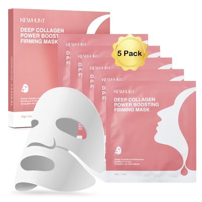 Kewhunt Deep Collagen Face Mask Overnight, Collagen Mask Real Deep Mask, Hydrating Hydrogel Mask with Low Molecular Collagen for Firming, Elasticity, Pore Minimizing 40g x 5ea