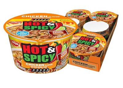 Nissin Hot &amp; Spicy Ramen Noodle Soup, Chicken, 3.32 Ounce (Pack of 6)