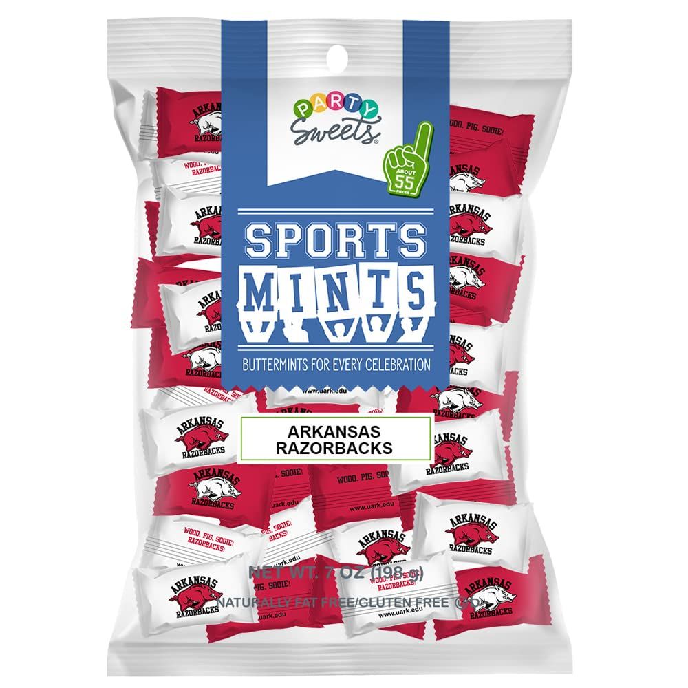 Party Sweets Arkansas Razorbacks Sports Themed Buttermints by Hospitality Mints, Individually Wrapped, 7 oz. Bag, Pack of 6 (330 pieces), White Buttermints