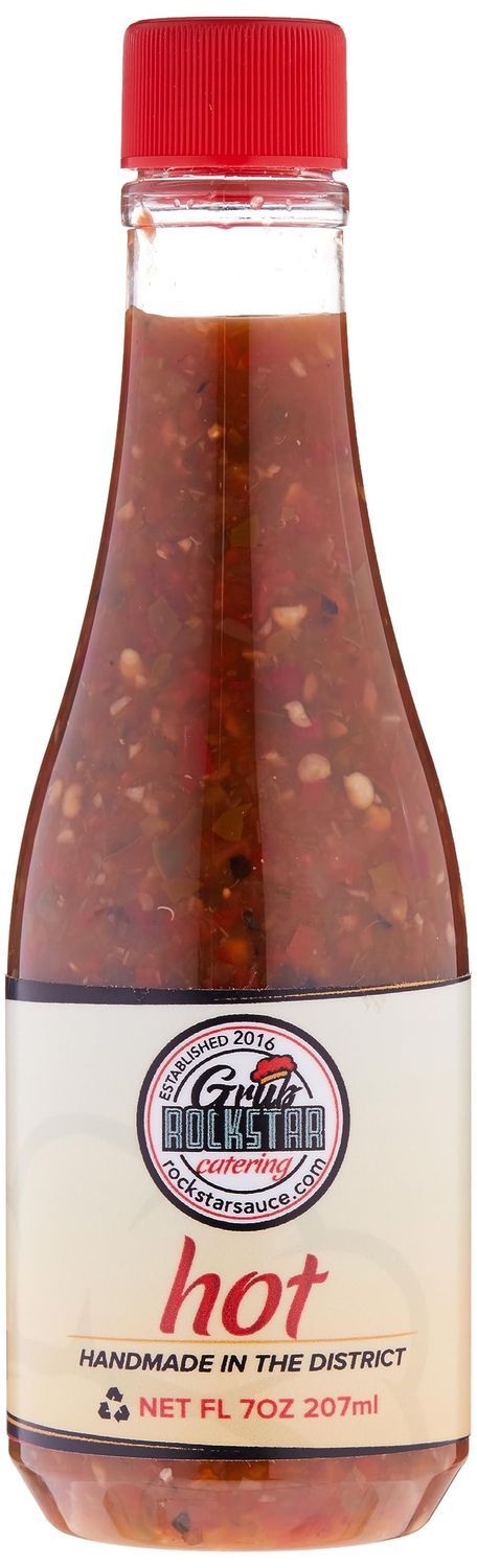 Grub Rockstar Hot Sauce. Hot Sauce made by Grub Rockstar Catering is great to enchance the heat for your favorite dishes. Perfect blend of peppers, goes excellent on the meal of your choice.