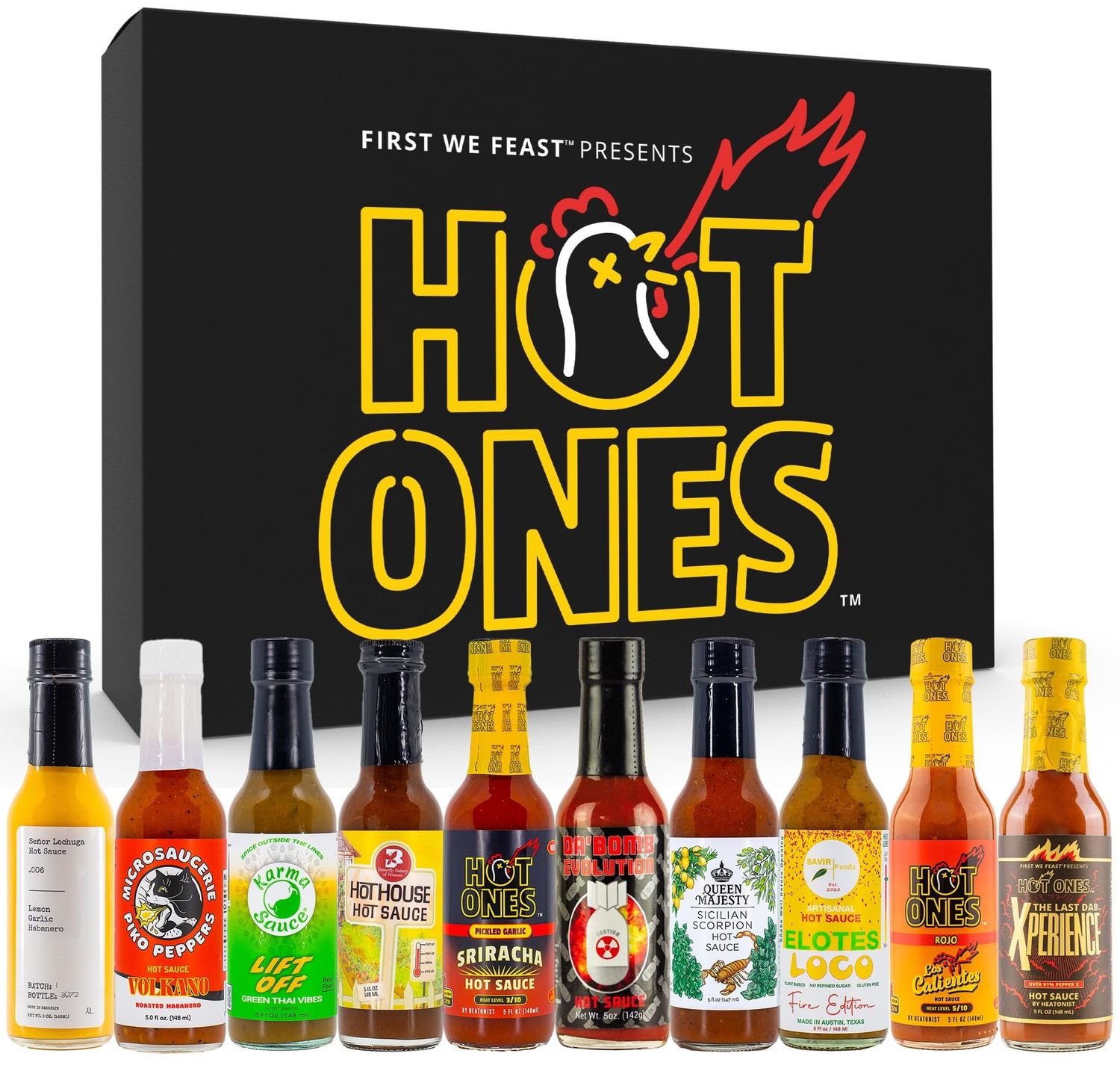 Hot Ones Hot Sauce Challenge Set - Season 26 - Hot Sauce Gift Sets - Hot Sauce Variety Pack - Made with Natural Ingredients - Unique Small Batch Hot Sauce Sampler Gift Set - 5 fl oz Bottles (10-Pack)