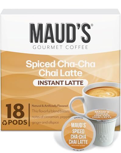 Maud&#39;s Chai Tea Latte Pods, 18 ct, Recyclable Single Serve Tea Pods - 100% Gourmet Blended Tea Leaves, Compatible with Keurig K Cups Maker