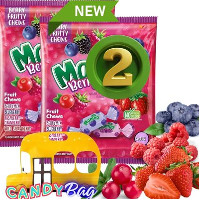(PACK OF 2) MamBerry Tasty Fruit - New Edition - Berry Mix Assorted Flavors Soft Chewy Candy - 3.4oz Each - Comes With One Bus Resealable ZipBag (Berries)