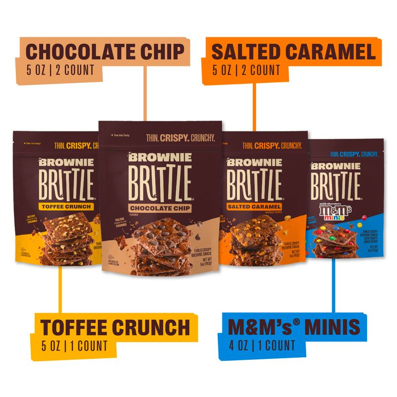 Brownie Brittle - Variety Pack Thin and Crispy Sweet Snacks (Pack of 6, 5 oz), Rich Gourmet Brownie Bites Dessert