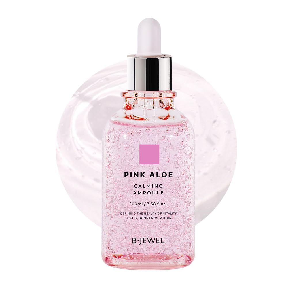 BJEWEL Korean Skincare Pink Aloe Calming Ampoule 100ml - 72-Hour Hydration With Rare Pink Aloe &amp; Centella - Soothing Serum for Sensitive Skin With Tea Tree, Fast-Absorbing &amp; Non-Irritating Formula