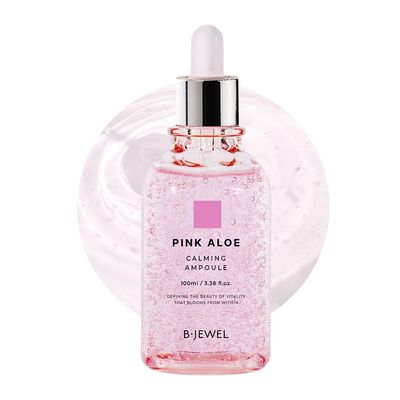 BJEWEL Korean Skincare Pink Aloe Calming Ampoule 100ml - 72-Hour Hydration With Rare Pink Aloe &amp; Centella - Soothing Serum for Sensitive Skin With Tea Tree, Fast-Absorbing &amp; Non-Irritating Formula