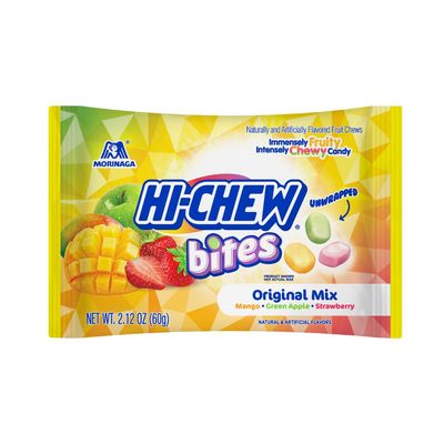 HI-CHEW Bites Original Mix Bulk Candy, Pack of 12 Bags, 2.12oz each - Mango Green Apple Strawberry Chewlets - Unique Fun Soft &amp; Chewy Taffy Candy, Immensely Juicy Fruit Flavors