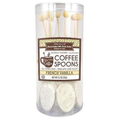 Melville Candy Gourmet Coffee Spoons - Naturally Flavored Stirrers for Beverages - Sweetened French Vanilla, 8 Count