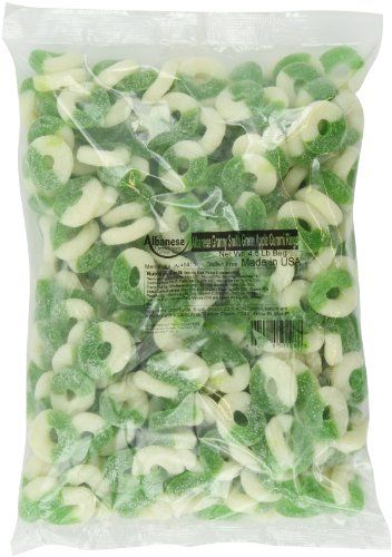 Albanese Confectionery Gummi Ring Sour Apple Green &amp; White, 4.5 Pound