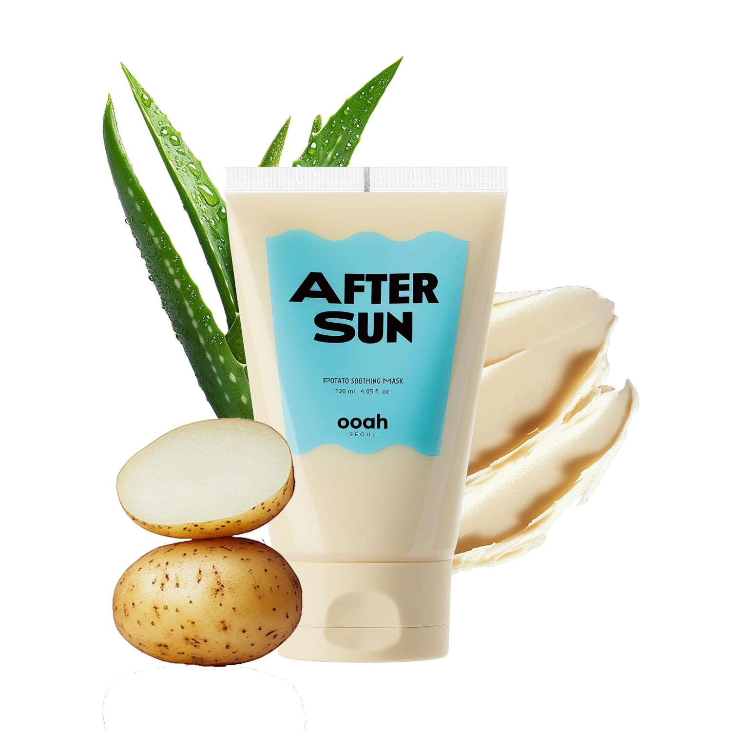 ooah seoul AFTER SUN Soothing Face Mask with Potato, Pink Aloe &amp; Centella Korean Skincare for Sun-Exposure Relief &amp; Cooling Deep Hydration &amp; Calming 120ml 4.05fl.oz