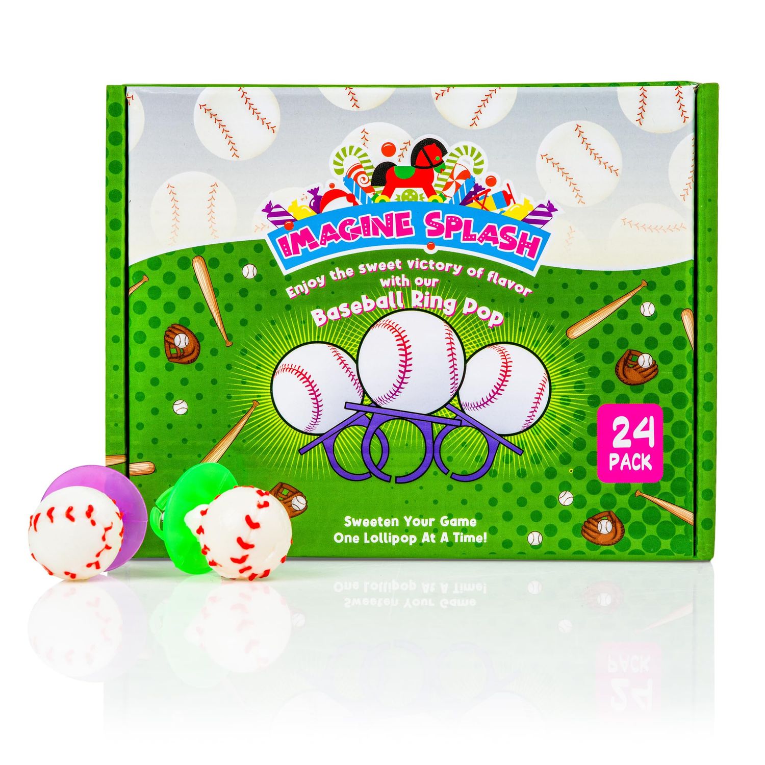 Baseball Ring Pops - Pack of 24 - Grape Flavored, Wearable Candy for Kids - Individually Wrapped Party Favors &amp; Game Day Treats
