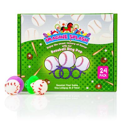 Baseball Ring Pops - Pack of 24 - Grape Flavored, Wearable Candy for Kids - Individually Wrapped Party Favors &amp; Game Day Treats