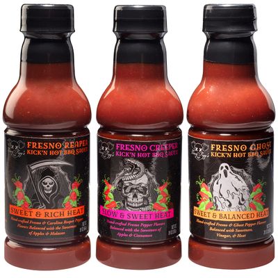 Tony Pigg&#39;s Kick&#39;n Hot BBQ Sauce Variety Pack (3 pk, 19oz ea- Fresno Reaper, Ghost, Creeper)- Hand Crafted Barbecue Sauce w Fresh Pepper Heat -Great for Tailgating Ribs &amp; Wings- Grilling Gift for Men