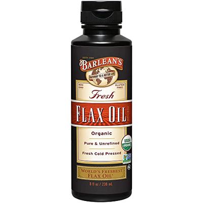 Barlean&#39;s Organic Flaxseed Oil Liquid from Fresh Cold Pressed Flax Seeds, 7,640mg ALA Omega 3 Fatty Acid Supplement for Skin and Hair Care, Vegan &amp; Gluten Free, 8 oz