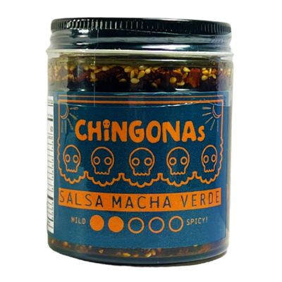 CHiNGONAs Salsa Macha Verde - Gourmet Mexican Oil-based Chili Crunch Sauce, Vegan and Gluten-Free, Crunchy Chili Oil, 6 oz