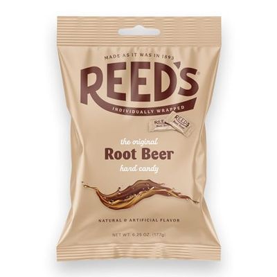 Reeds Individually Wrapped Root Beer Candy Traditional Root Beer Hard Candy Creamy Root Beer Flavored Old-Fashioned Reeds Candy Brought To You By Iconic Candy 6.25oz Peg Bag (1)