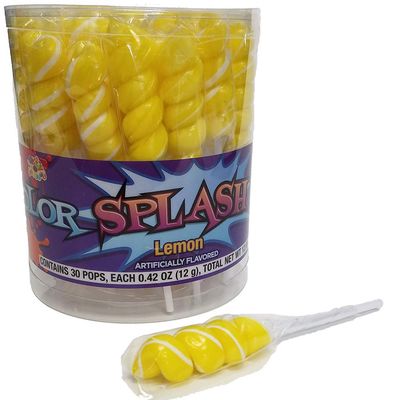 Yellow &amp; White Color Splash Lemon Flavored Unicorn Lollipops - Tub of 30