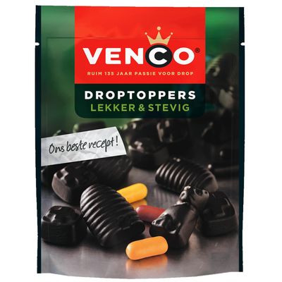 Venco Droptoppers Lekker &amp; Stevig, Licorice Mix, Bite-Resistant Liquorice from the Netherlands, Dutch Licorice, Dropmix from Holland I 215 g 7.58 ounce