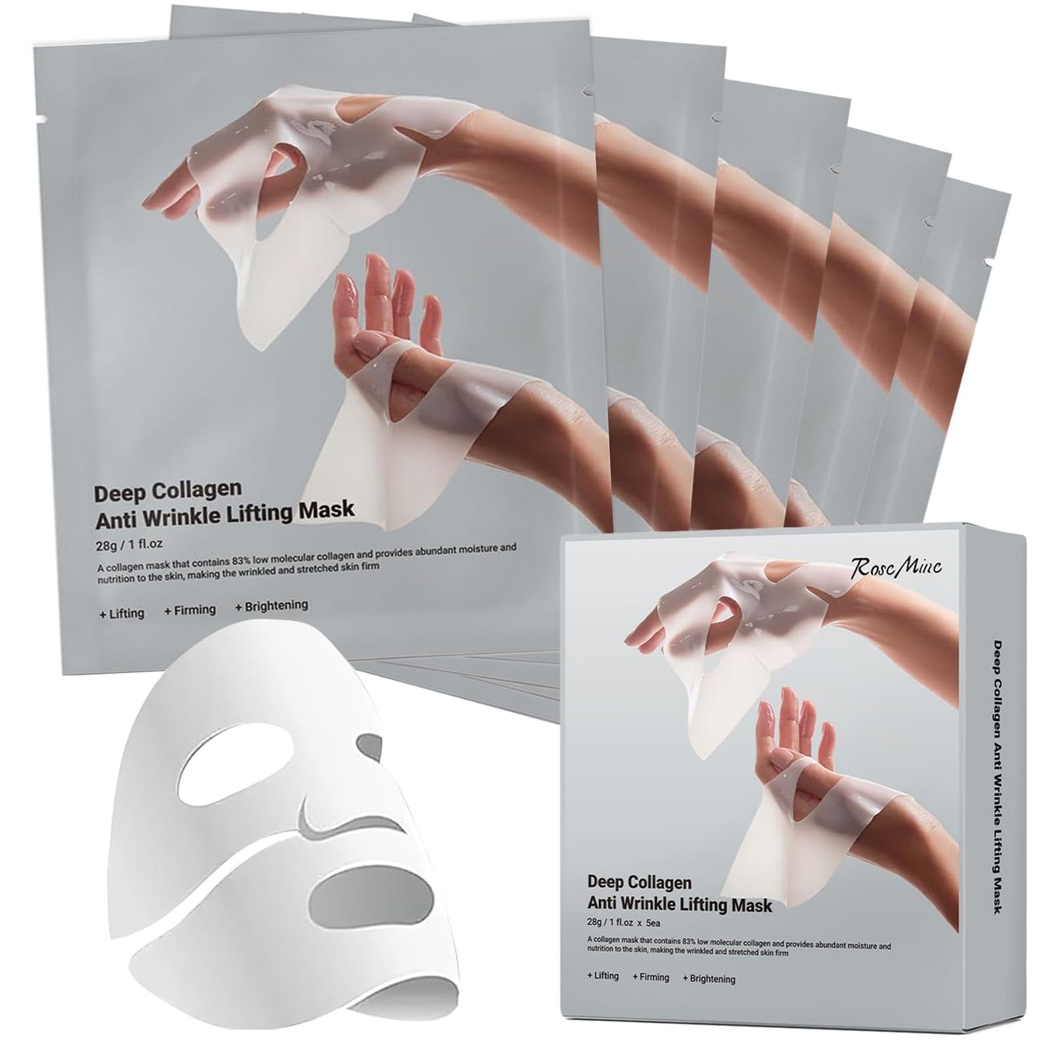 ONMYLOVIN Deep Collagen Face Mask, Bio-Collagen Korean Overnight Hydrogel Mask, Anti Wrinkle Firming Lifting Korean Collagen Films for Improve Skin Elasticity,Firming And Moisturizing 5 Pack