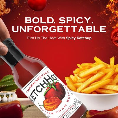 KetchHot Habanero Ketchup - Spicy Ketchup with Heat - Small-Batch, All-Natural Tomato Ketchup - Nothing Artificial, No Corn Syrup - Vegan Hot Sauce Better than Plain Ketchup - 15 oz Large Glass Bottle